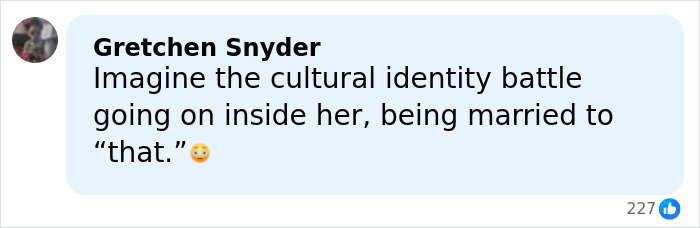 Comment by Gretchen Snyder reflecting on cultural identity struggles in marriage amid public speculation on JD Vance and Usha.