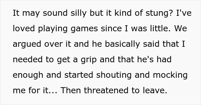 Alt text: Guy mocks girlfriend for playing video games to unwind, saying the hobby isn&rsquo;t ladylike during an argument.