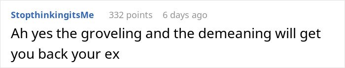 Text comment on a white background about a guy mocking his girlfriend for playing video games to unwind and saying it is not ladylike.