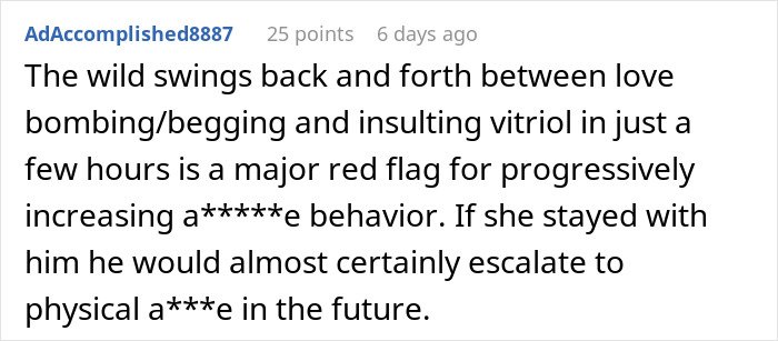 Comment discussing escalating a*****e behavior as a warning sign in a relationship involving video games and unwinding.