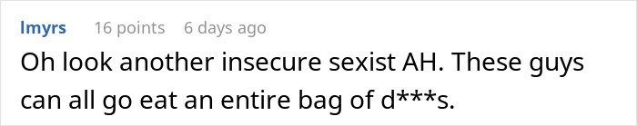 Text comment discussing a guy mocking his girlfriend for playing video games to unwind, calling it not ladylike.