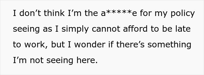 Text excerpt from a discussion about a guy with 2 jobs leaving because his jobless wife can’t get their son ready for daycare.