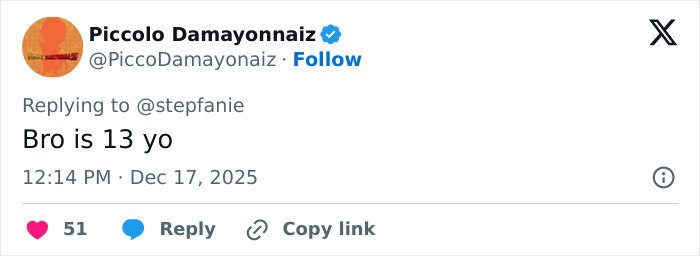 Tweet from user Piccolo Damayonnaiz responding to @stepfanie with comment about age, sparking online frenzy related to Elon Musk’s weird comment.