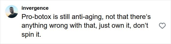 Comment from user invergence about pro-botox and anti-aging debates on social media related to plastic surgery rumors.