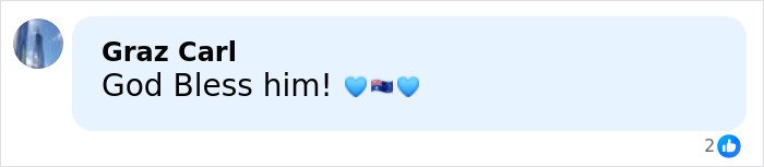 Comment reading God Bless him with heart and Australian flag emojis on a social media post about the hero cop who stopped Bondi Beach attacker.