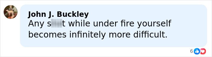 Comment by John J. Buckley discussing the difficulty of staying calm while under fire in a social media post.