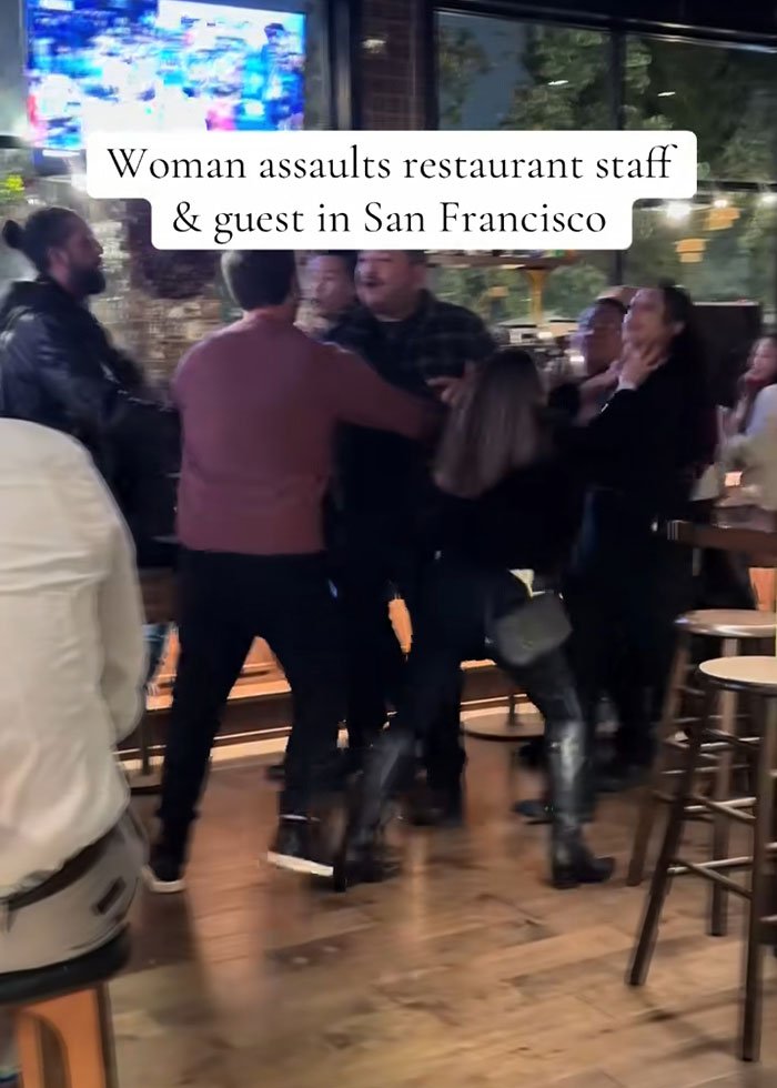 Woman involved in drunken rampage at upscale restaurant confronting staff and guests during altercation in San Francisco.
