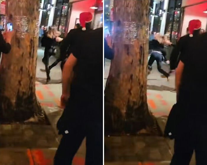 Drunken woman in chaotic street scene at upscale restaurant, later revealed as glamorous tech executive.