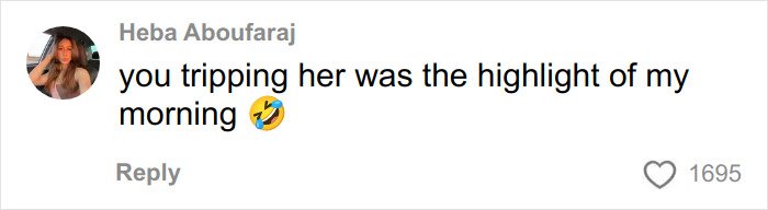 Screenshot of a social media comment reacting humorously with an emoji, highlighting engagement on the post about a Karen drunken rampage.