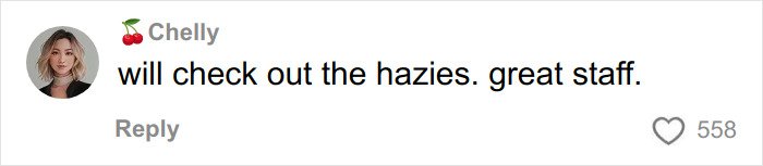 User profile picture of a woman with blonde hair, next to a comment praising restaurant staff with 558 likes.