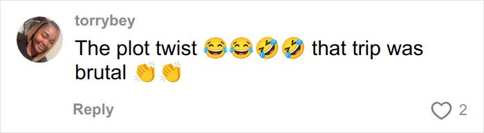Comment showing laughing emojis and clapping hands reacting to a plot twist about a drunken rampage at an upscale restaurant.
