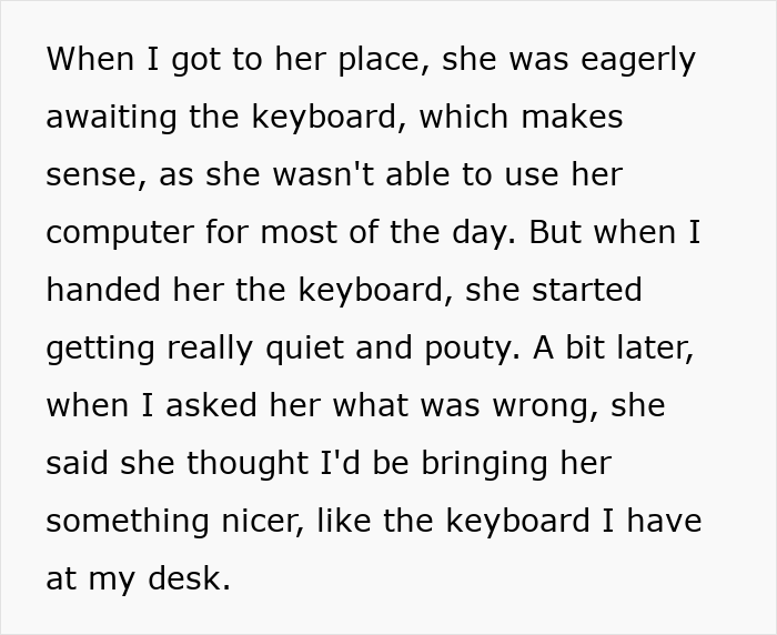 Man lends girlfriend a spare keyboard, her reaction causes tension and leads to an unexpected breakup.