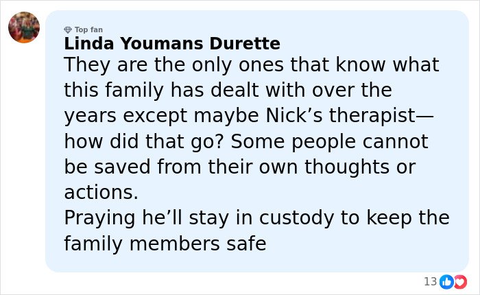 Comment about Rob Reiner&rsquo;s children Jake and Romy reacting to brother Nick facing charges, highlighting family impact.