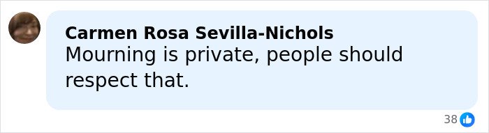 Comment by Carmen Rosa Sevilla-Nichols expressing that mourning is private and should be respected on social media.