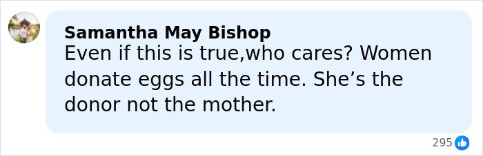 Screenshot of a social media comment questioning the claim about Riley Keough and John Travolta’s son Ben’s biological mother.