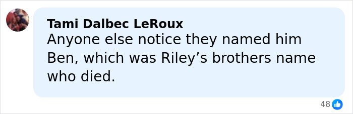 Comment discussing Riley Keough and John Travolta’s son Ben, mentioning a family name connection.