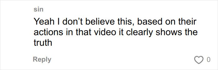 Comment reading Yeah I don’t believe this, based on their actions in that video it clearly shows the truth.