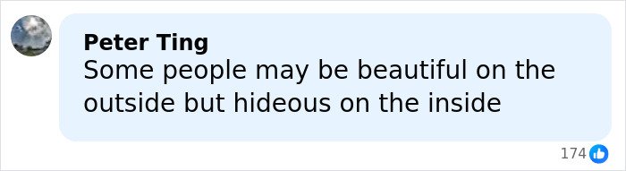 Comment by Peter Ting criticizing inner character despite outward beauty on social media, related to Japan government and Finland incident.