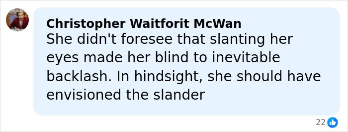 Comment by Christopher Waitforit McWan discussing backlash over racist gesture by beauty queen linked to Japan government and Finland.