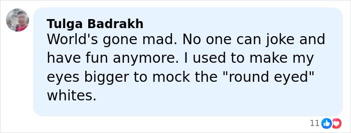 Comment by Tulga Badrakh expressing frustration over political correctness and referencing a racist gesture controversy involving Japan and Finland.