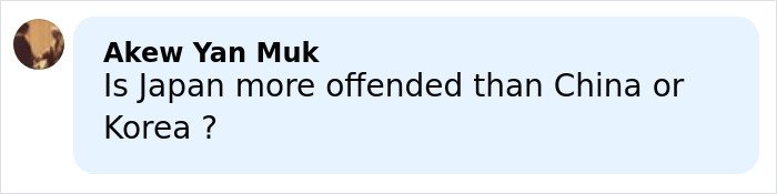 Comment by Akew Yan Muk asking if Japan is more offended than China or Korea regarding the incident involving a beauty queen.