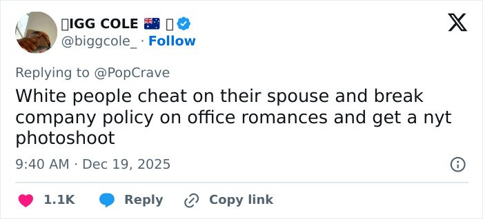 Tweet criticizing an HR executive caught on Coldplay kiss cam for breaking office romance policies.