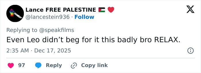 Tweet criticizing Timothée Chalamet for arrogance after an embarrassing interview, posted in a casual tone.