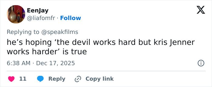 Screenshot of a social media reply with user EenJay commenting amidst criticism of Timothée Chalamet's arrogance in an interview.