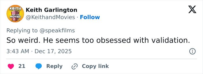 Screenshot of a tweet criticizing Timothée Chalamet's arrogance after an embarrassing interview, expressing frustration online.