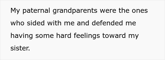 Text from a personal account about family conflict, highlighting a woman threatening sister&rsquo;s life before being taken away.