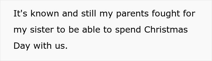 Text on a plain background stating parents fought for sister to spend Christmas Day with family amid tensions.