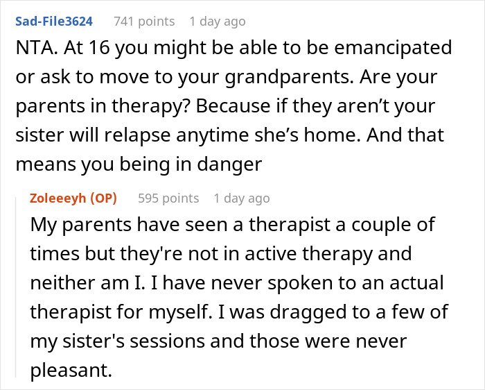 Discussion about a woman threatening her sister's life and parents wanting them to reunite for Christmas.