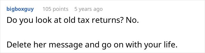 Screenshot of an online comment advising a man left without closure after fianc&eacute; disappears to delete her message and move on.