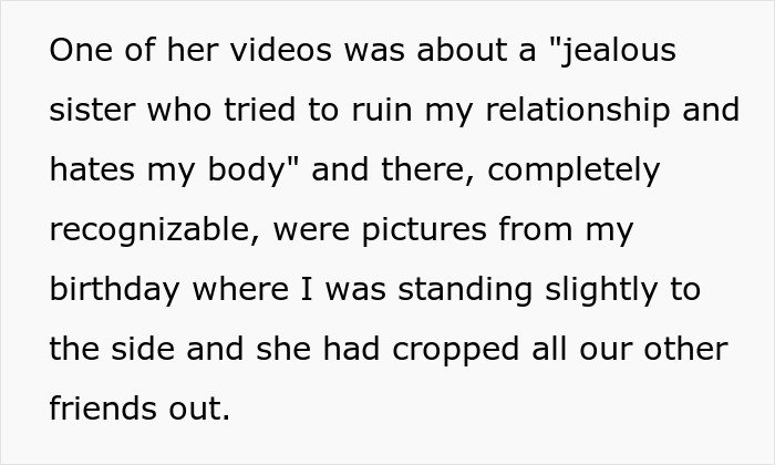 Alt text: Woman angry her sister built TikTok fame by lying with edited birthday photos showing jealousy and relationship sabotage.