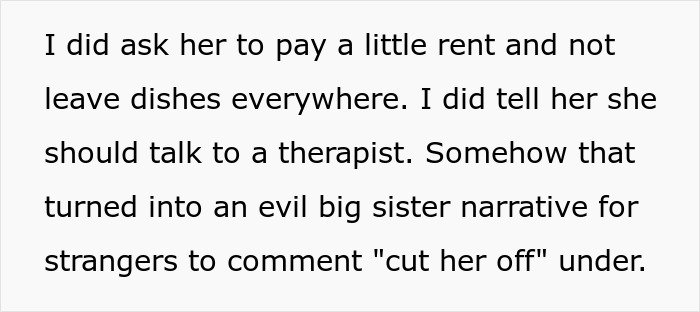 Text excerpt about a woman upset as her sister built TikTok fame by lying, causing family tension.