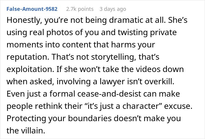 Comment on TikTok fame controversy, discussing harm from lying and exploitation with private photos and videos.