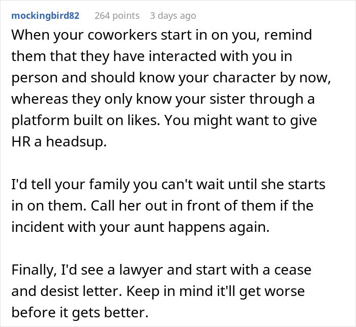 Text conversation advising on dealing with family drama over TikTok fame built on lies causing anger and distrust.
