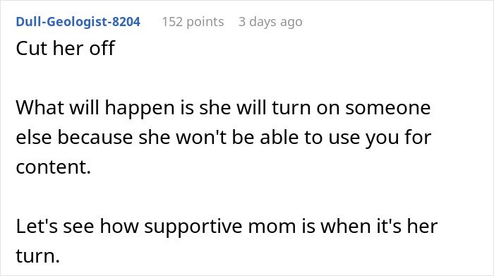 Comment discussing anger over sister building TikTok fame by lying and concerns about family believing the false content.