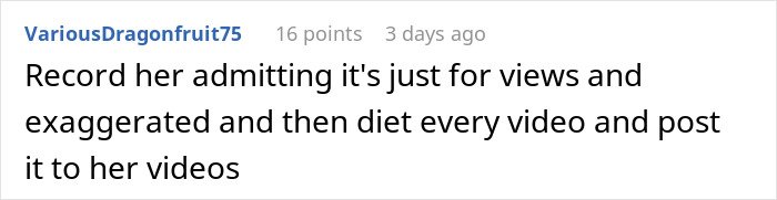 Comment discussing recording a TikTok creator admitting to lying for views and exaggerating content in videos and posts.