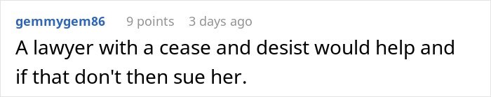 Comment on social media about using legal action over TikTok fame built by lying about family.