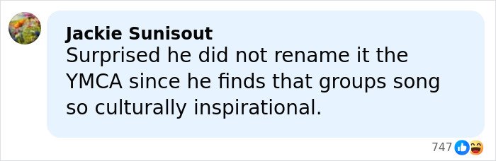 Comment from Jackie Sunisout on Kennedy Center renaming controversy, expressing surprise about the new name choice online.