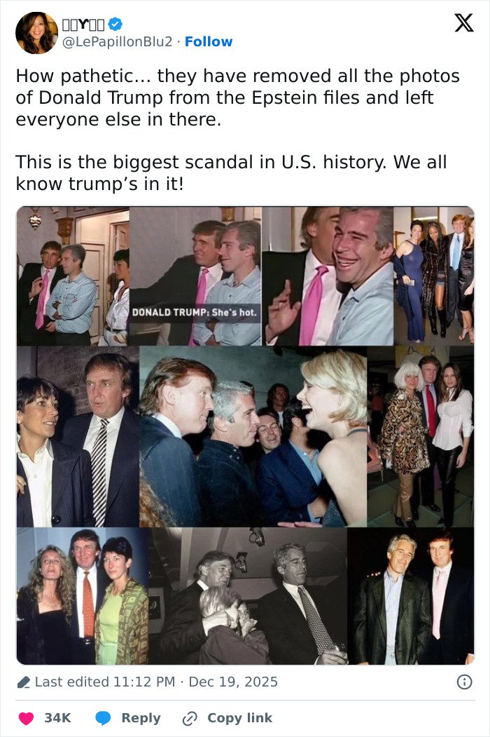 Collage of photos featuring Jeffrey Epstein with various individuals as new files reveal chilling toddler's foot in image.
