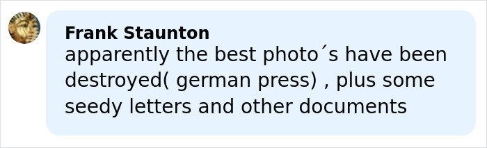 Comment by Frank Staunton discussing destruction of photos, seedy letters, and documents related to the chilling toddler's foot case.
