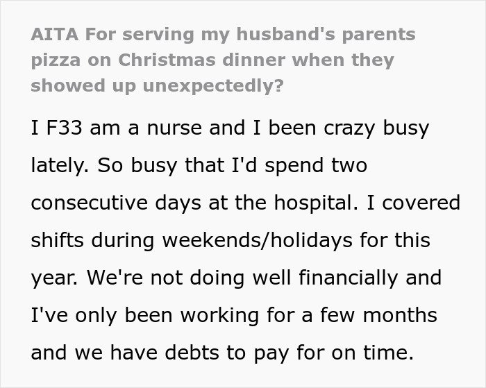 Woman reheats pizza leftovers for MIL who showed up unannounced at Christmas, sparking a heated family reaction.