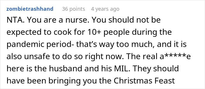 Screenshot of a Reddit comment explaining why reheating pizza for MIL during Christmas is unreasonable and unsafe amid the pandemic.