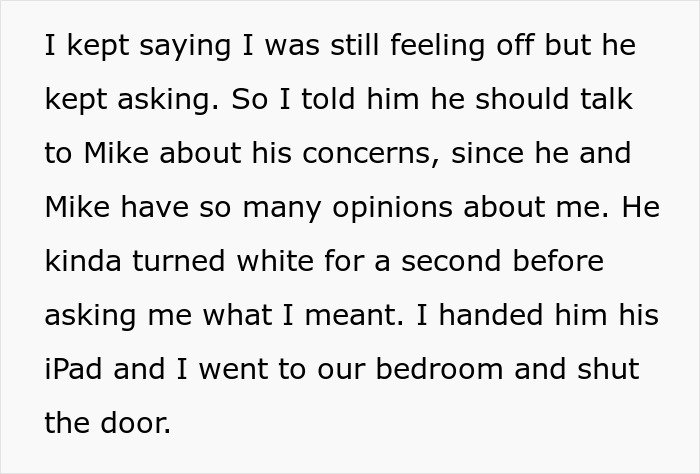 Text excerpt showing a woman discovering secret texts from fiancé complaining about her appearance before their wedding.