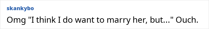 Text post by user skankybo saying they think they want to marry her but express doubt and discomfort about wedding photos.