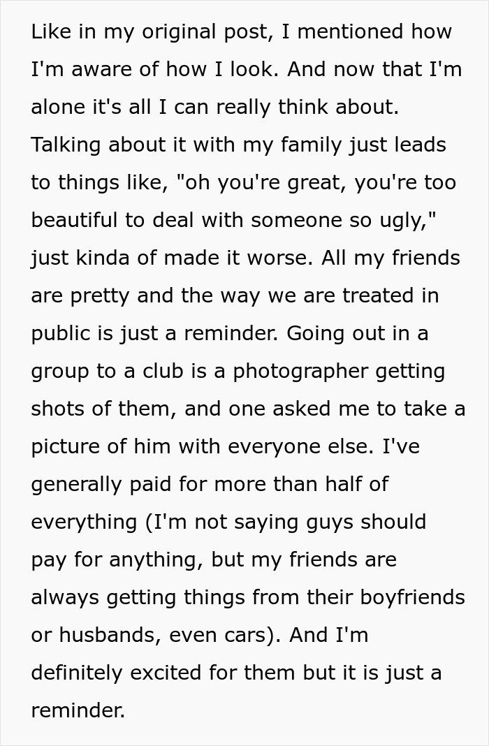 Text screenshot of woman worried about appearance and wedding photos after finding fiancé’s secret texts complaining.