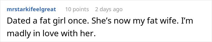 Screenshot of an online comment about a woman finding secret texts of fiancé complaining about her appearance.