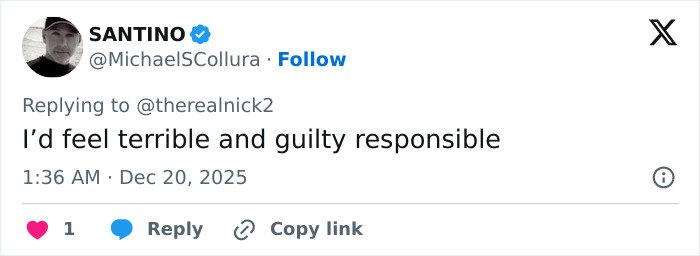 Twitter reply from Michael S Collura expressing guilt after Nick Reiner’s explosive fight with his dad at a party.
